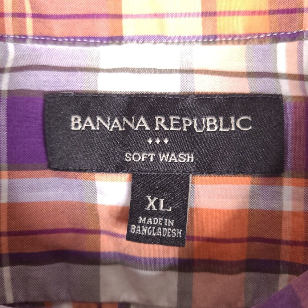 Banana Republic Shirt Mens XL Colorful Plaid Short Sleeve Button Down Soft Wash - Picture 3 of 13